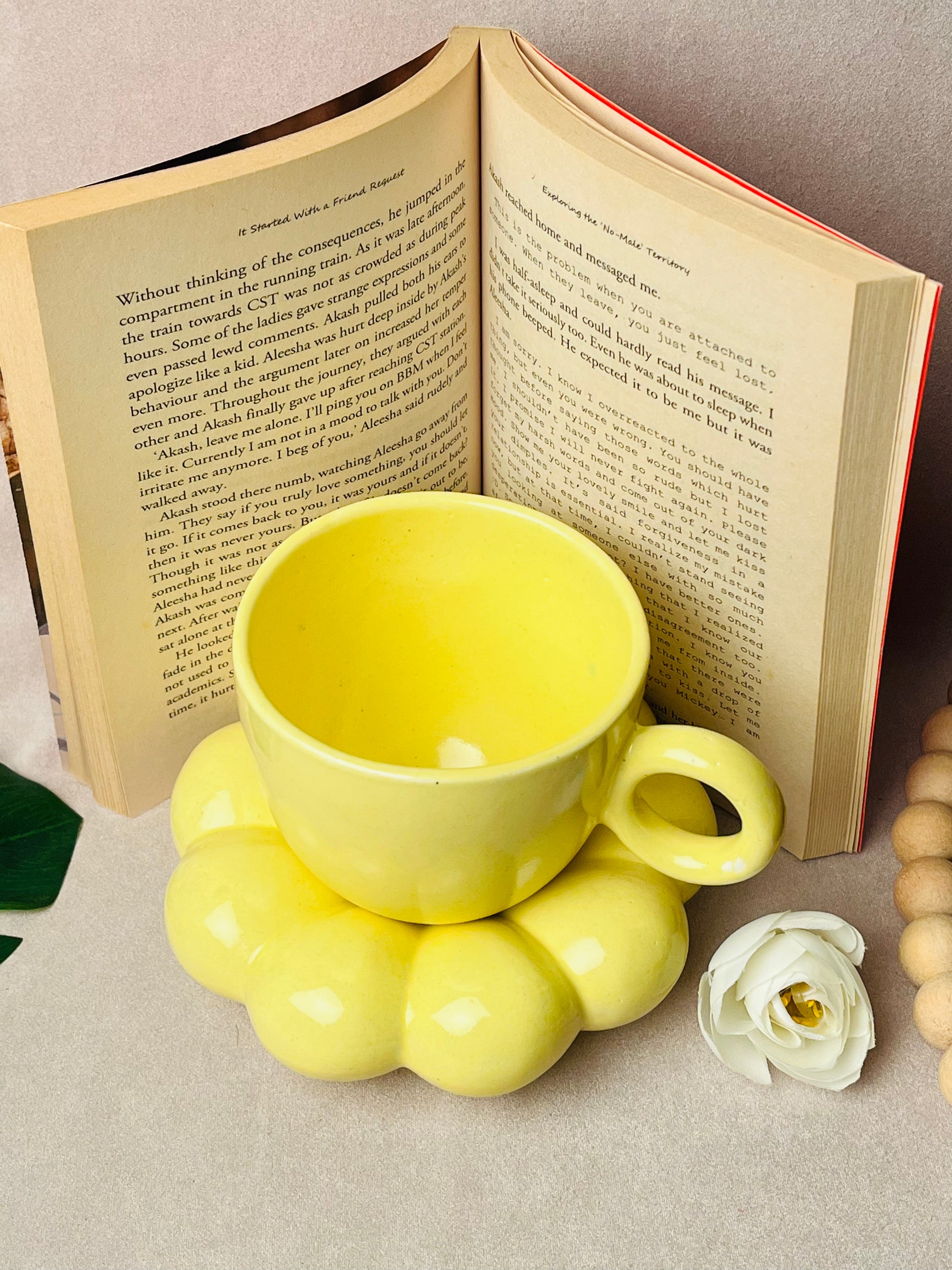 Yellow Bubble Cup & Saucer Set - cozykutumbhstore