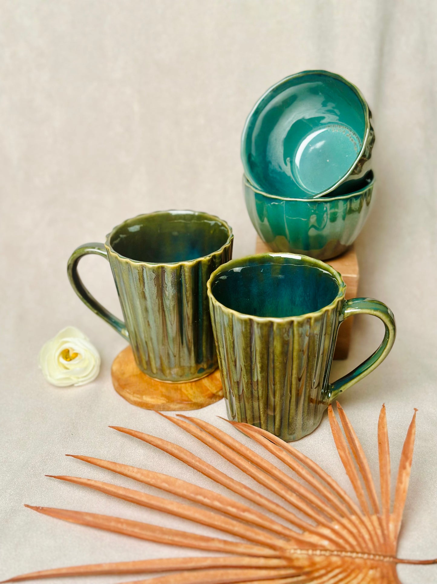 Olive Green Mugs and Bowls Combo-1 - cozykutumbhstore