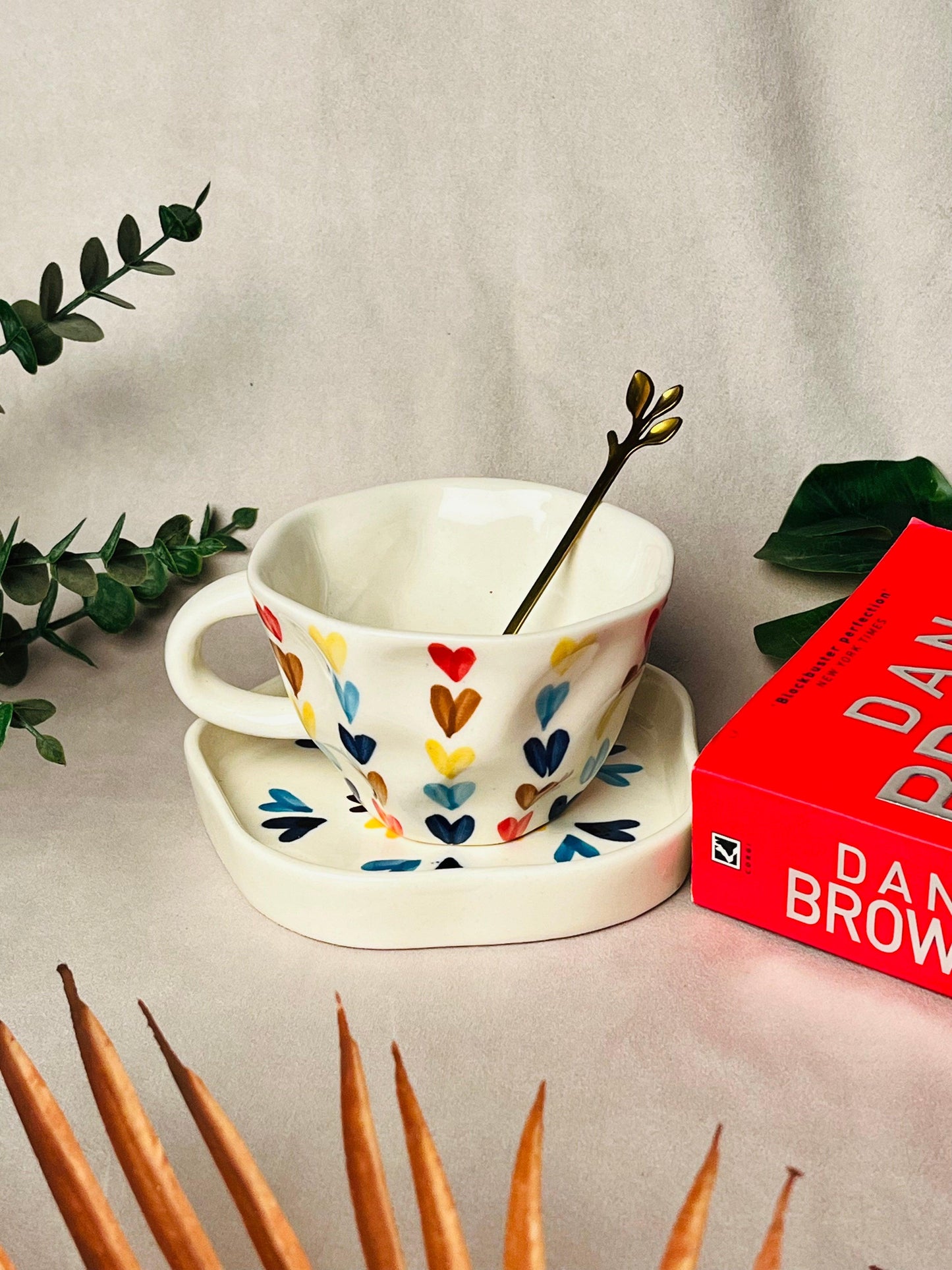 Dil Se Colourful Hearts Cup & Saucer - cozykutumbhstore