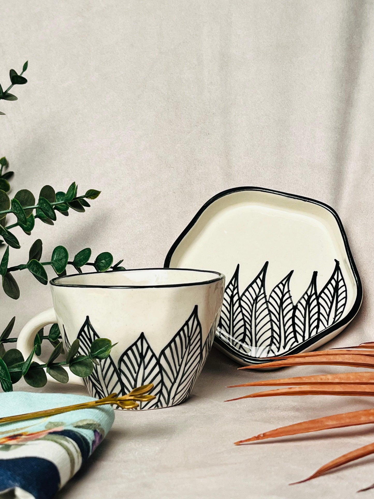 Tranquil Leaves Cup & Saucer - cozykutumbhstore