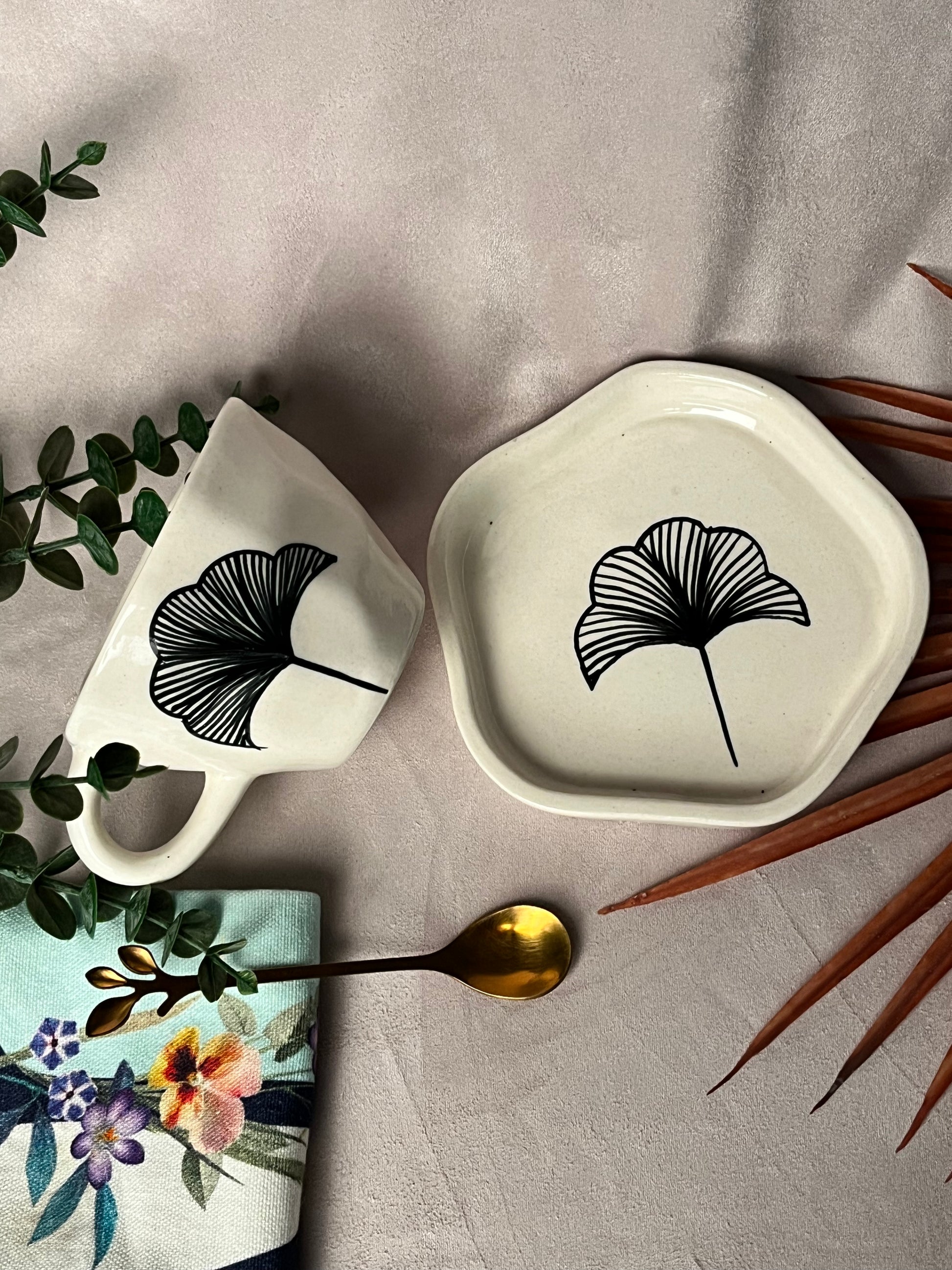 Leafy Impression Cup & Saucer - cozykutumbhstore
