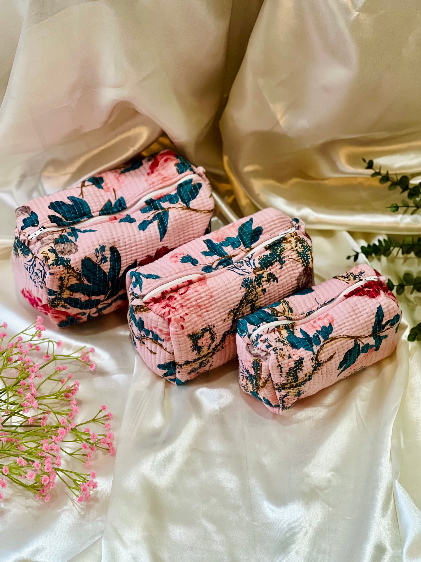 Handblock Printed Cotton Nested Utility Pouches (Set of 3) – Waterproof & Multi-Purpose