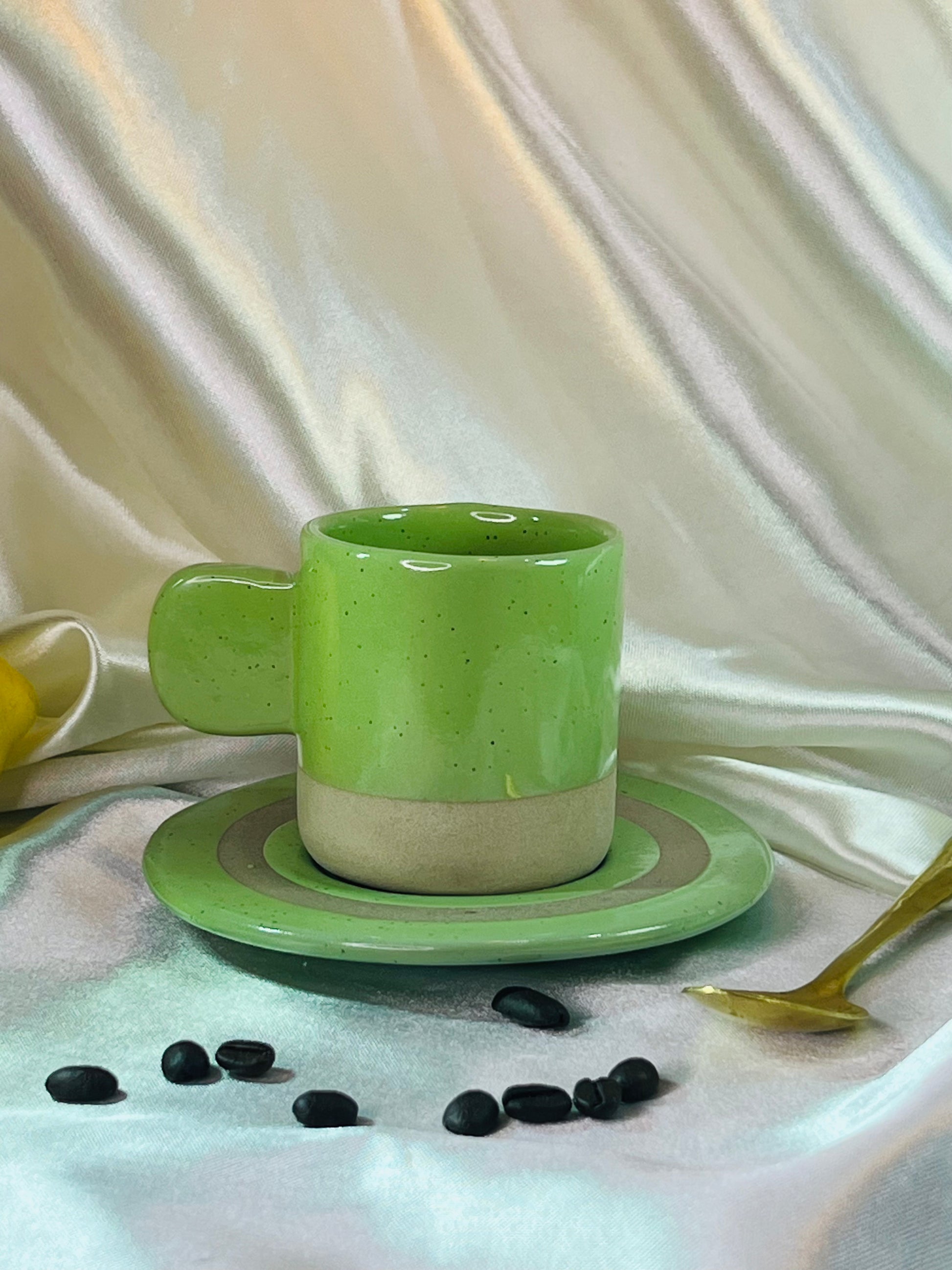 Green Espresso Cup and Saucer-2 - cozykutumbhstore