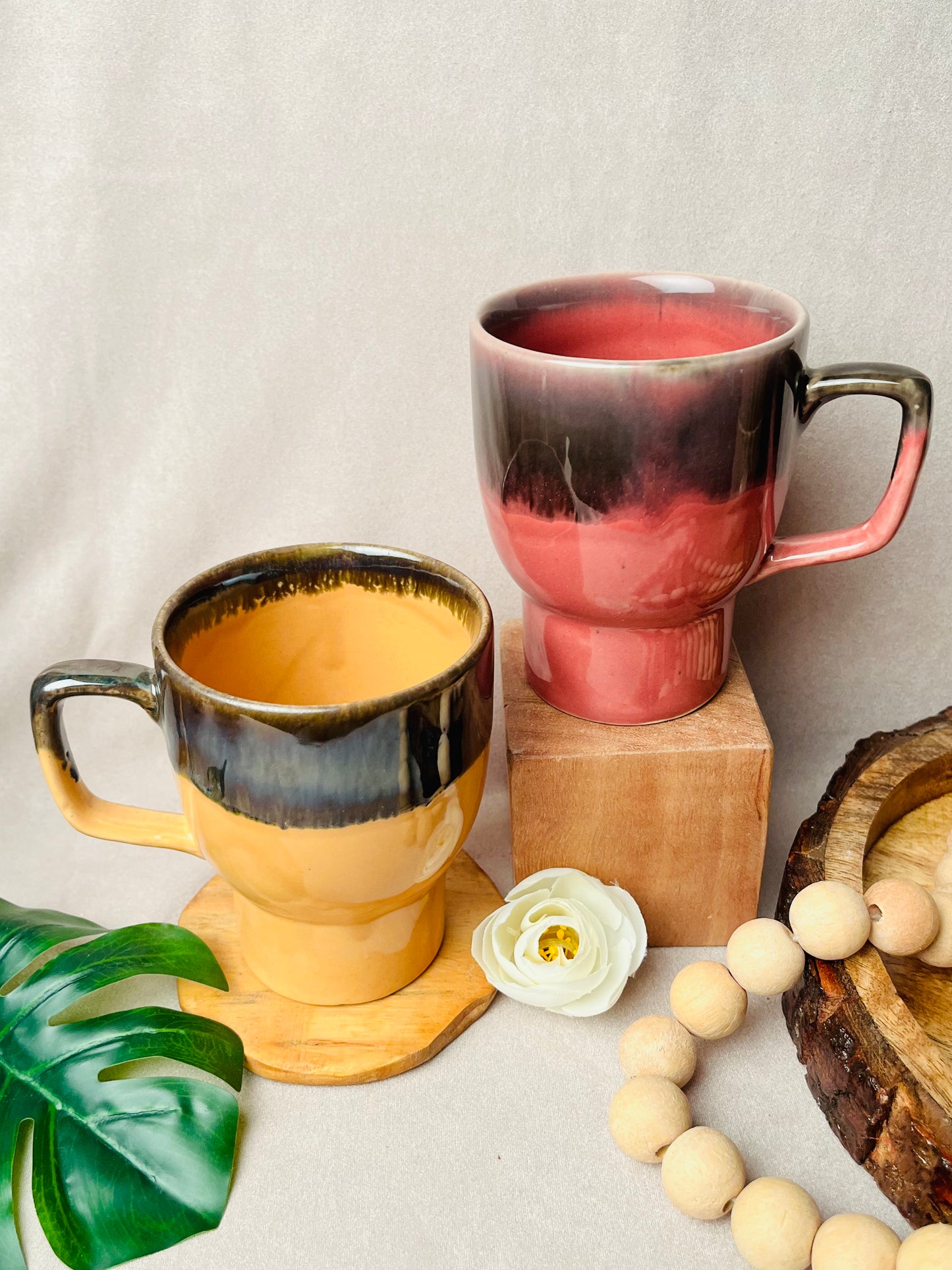 Pink & Yellow Goblet Mug Combo - cozykutumbhstore
