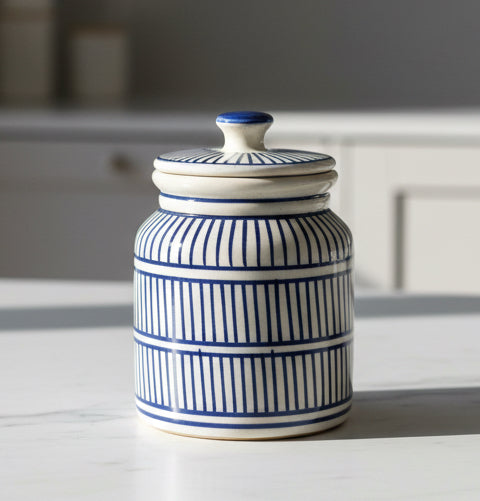 Ceramic Canister- Blue Lines