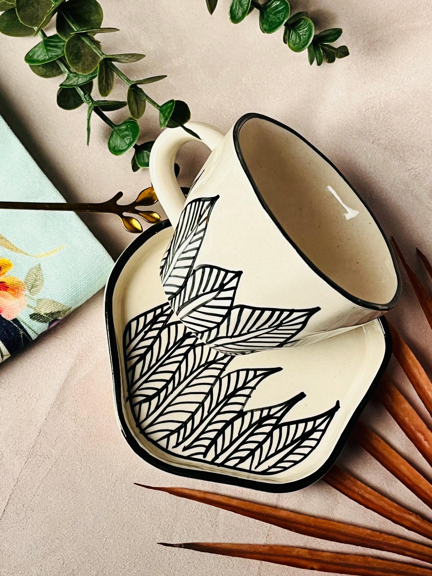 Tranquil Leaves Cup & Saucer - cozykutumbhstore