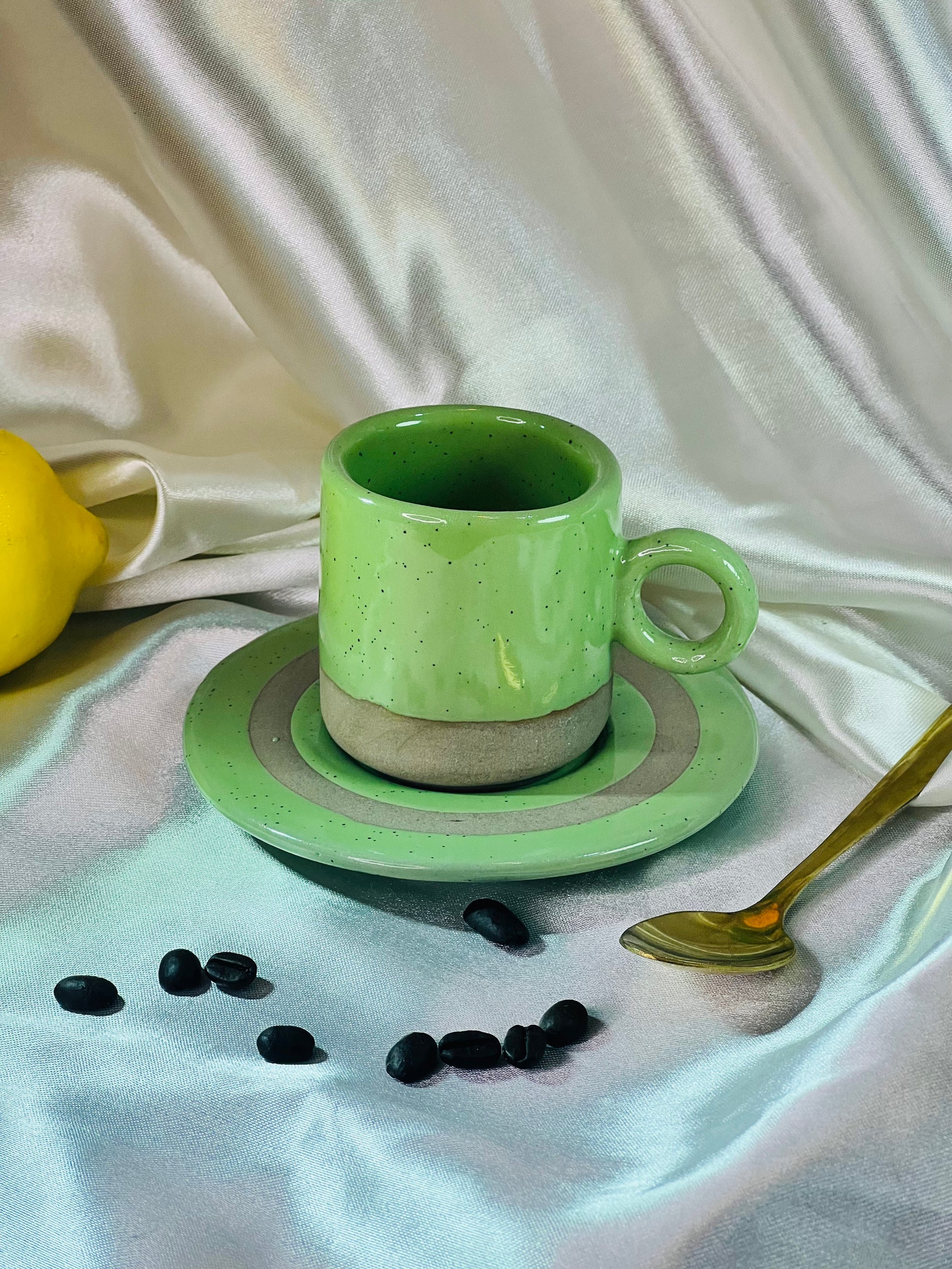 Green Espresso Cup and Saucer-1 - cozykutumbhstore