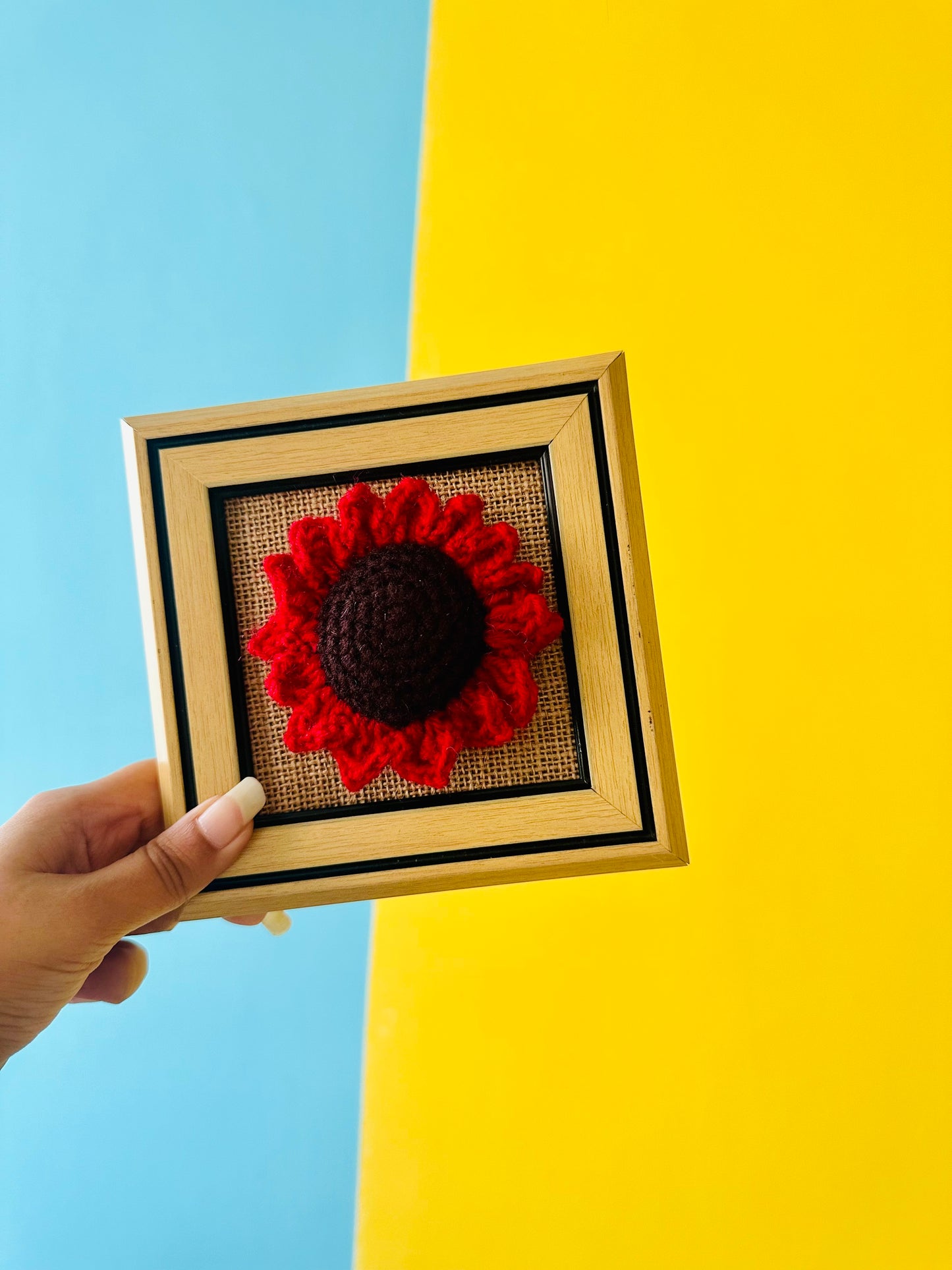 Crochet Sunflower in Polaroid Frame