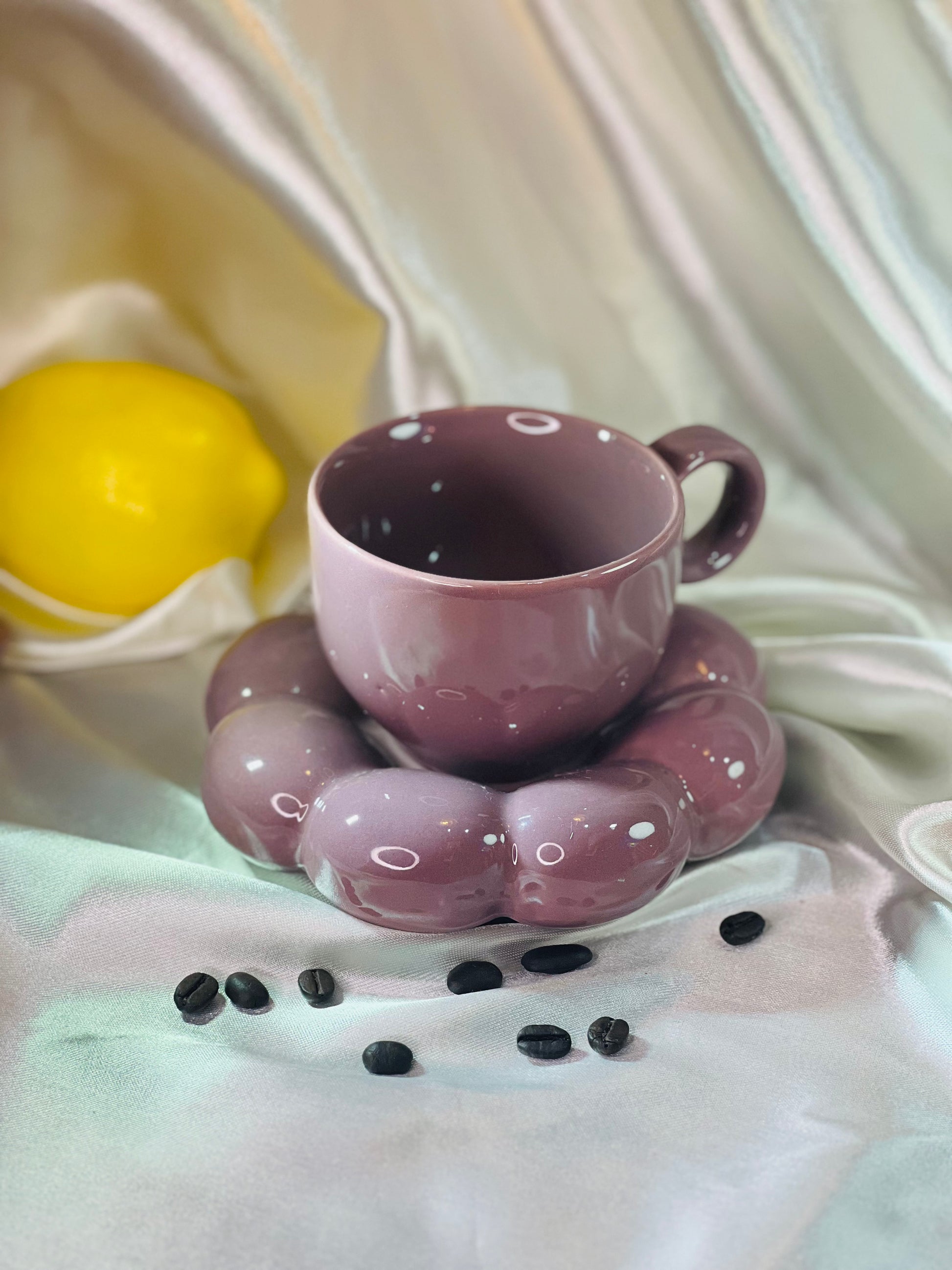 Purple Bubble Cup & Saucer Set - cozykutumbhstore