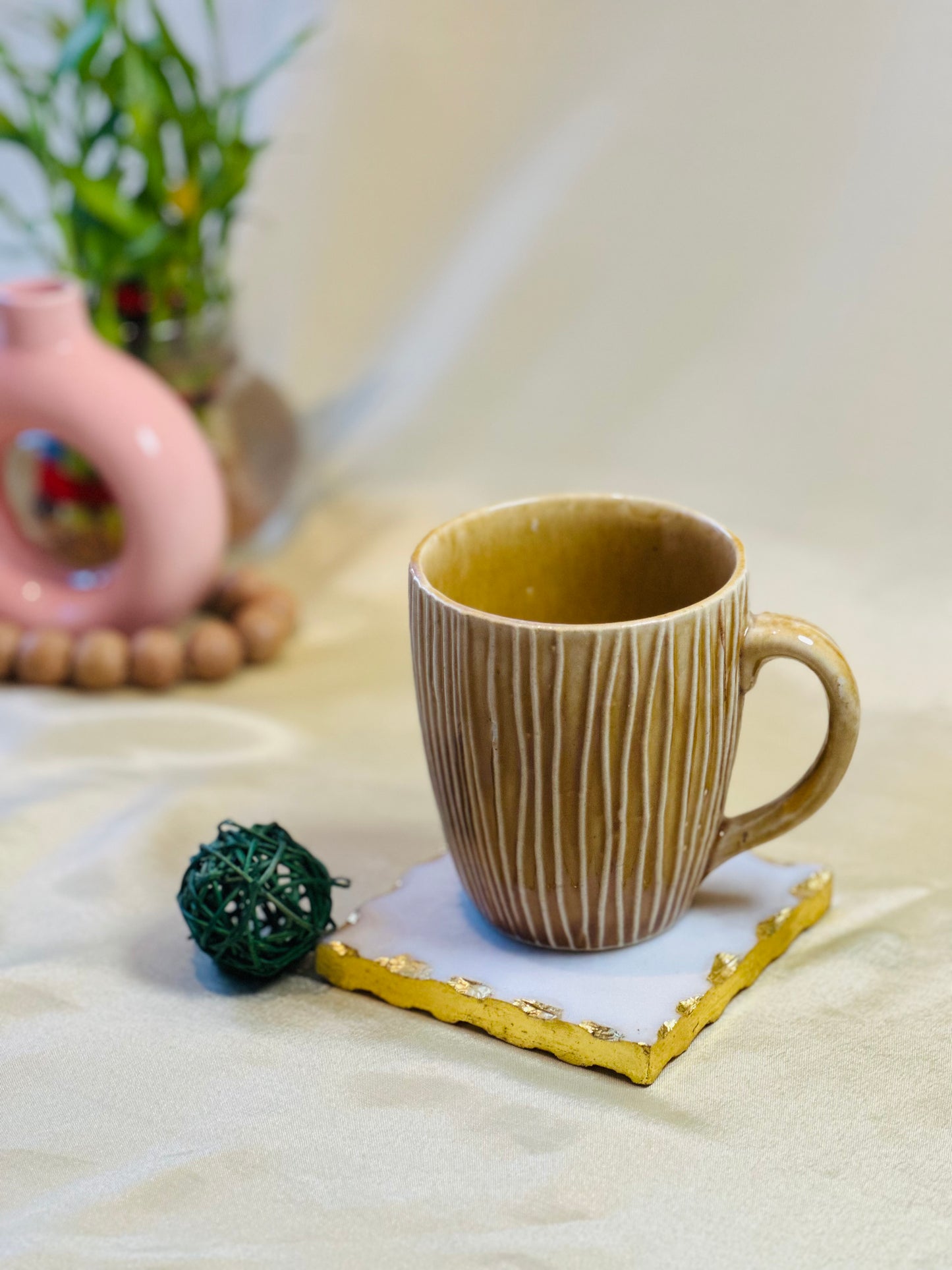 Yellow Ribbed Happy Mug