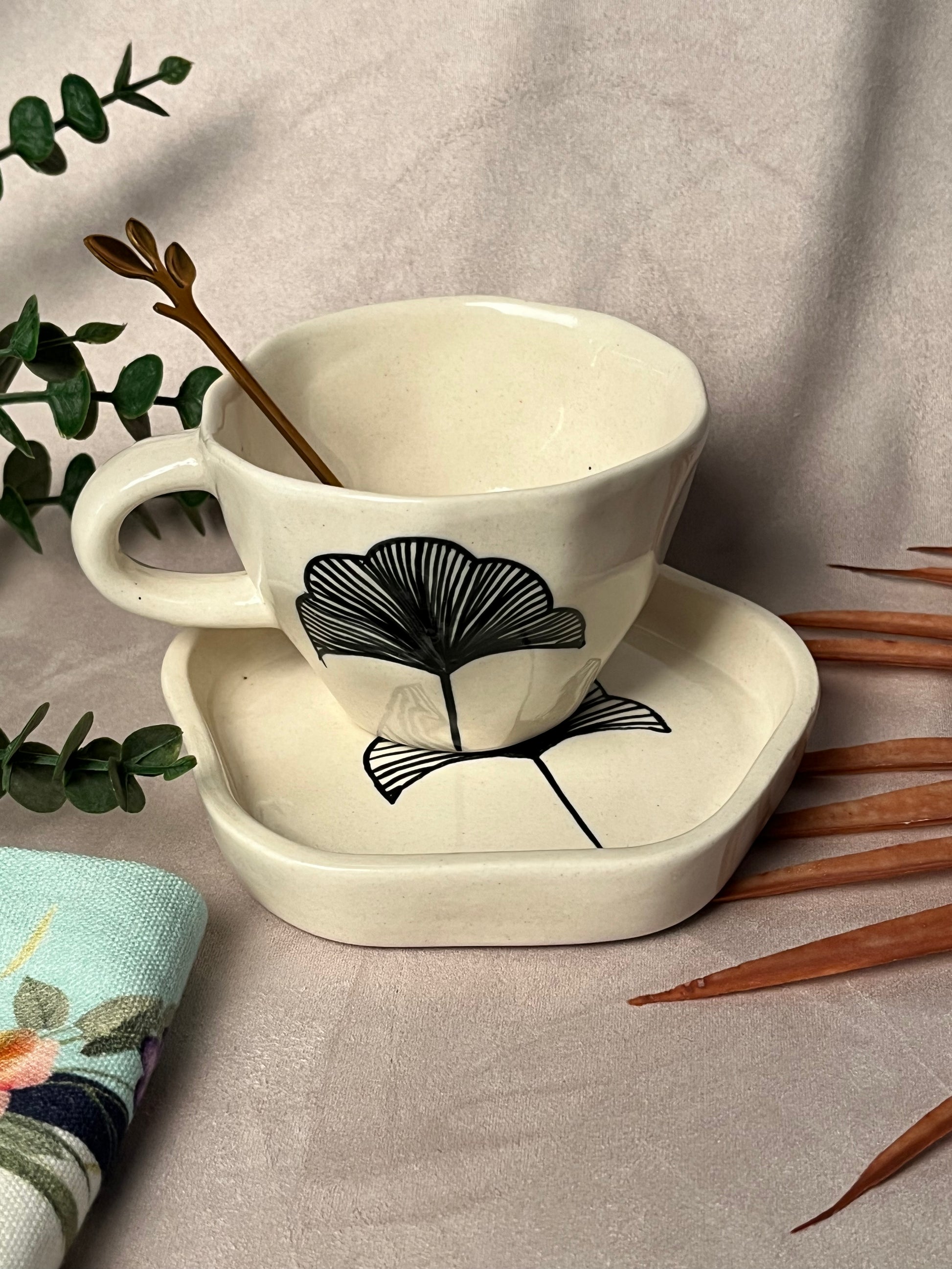 Leafy Impression Cup & Saucer - cozykutumbhstore