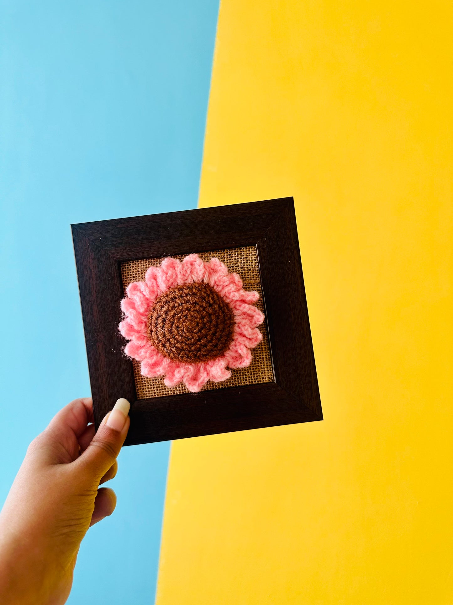 Crochet Sunflower in Polaroid Frame