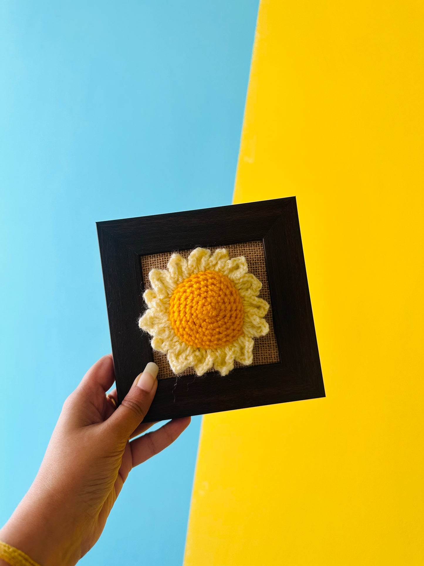 Crochet Sunflower in Polaroid Frame
