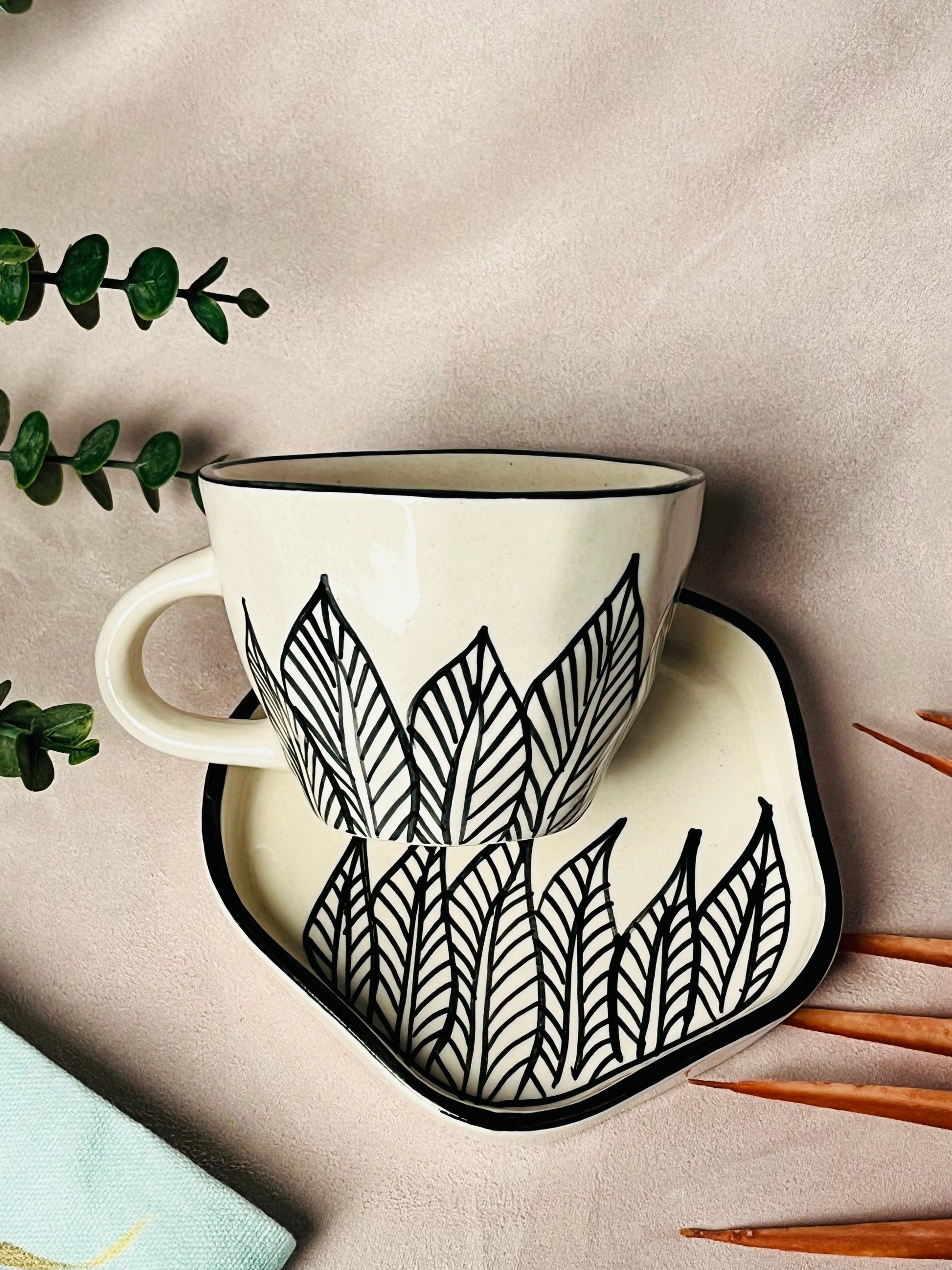 Tranquil Leaves Cup & Saucer - cozykutumbhstore