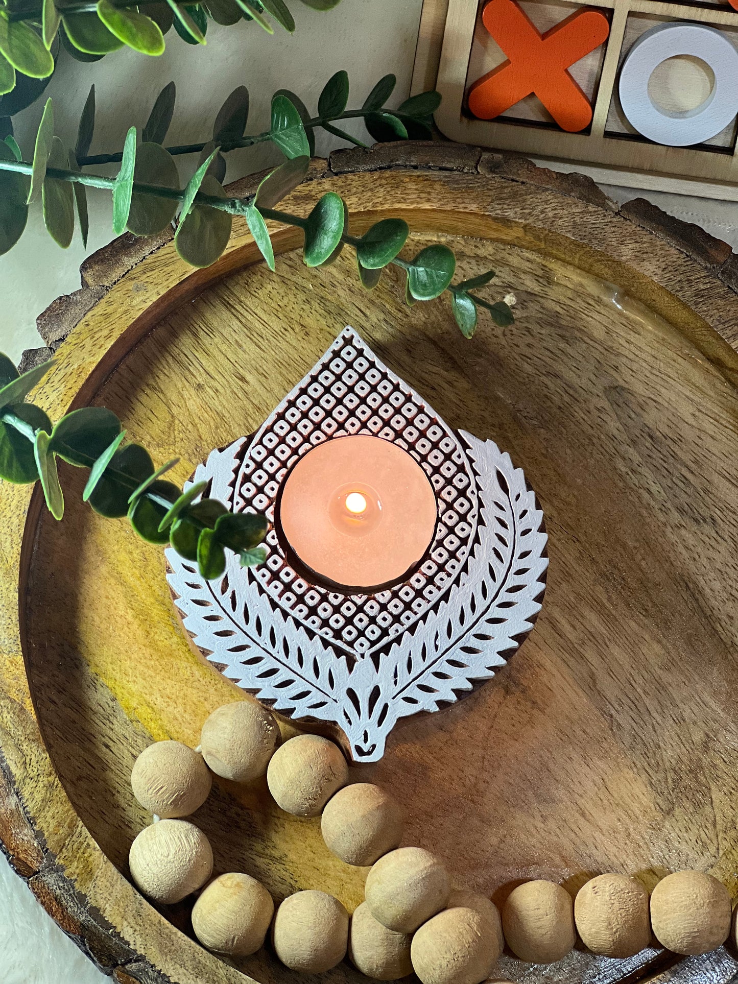 Wooden Hand-carved Phool Tea-light Holder - cozykutumbhstore