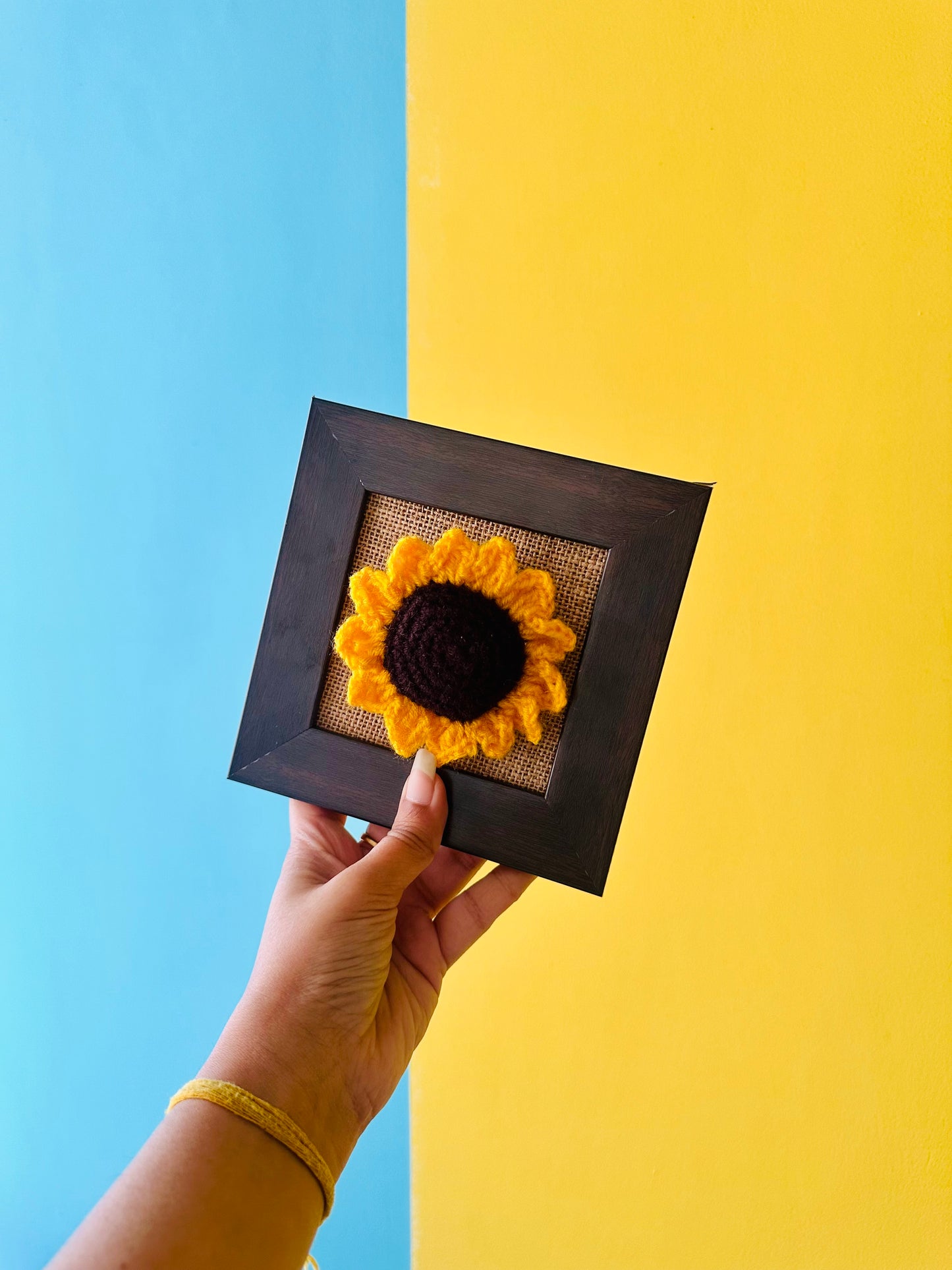 Crochet Sunflower in Polaroid Frame