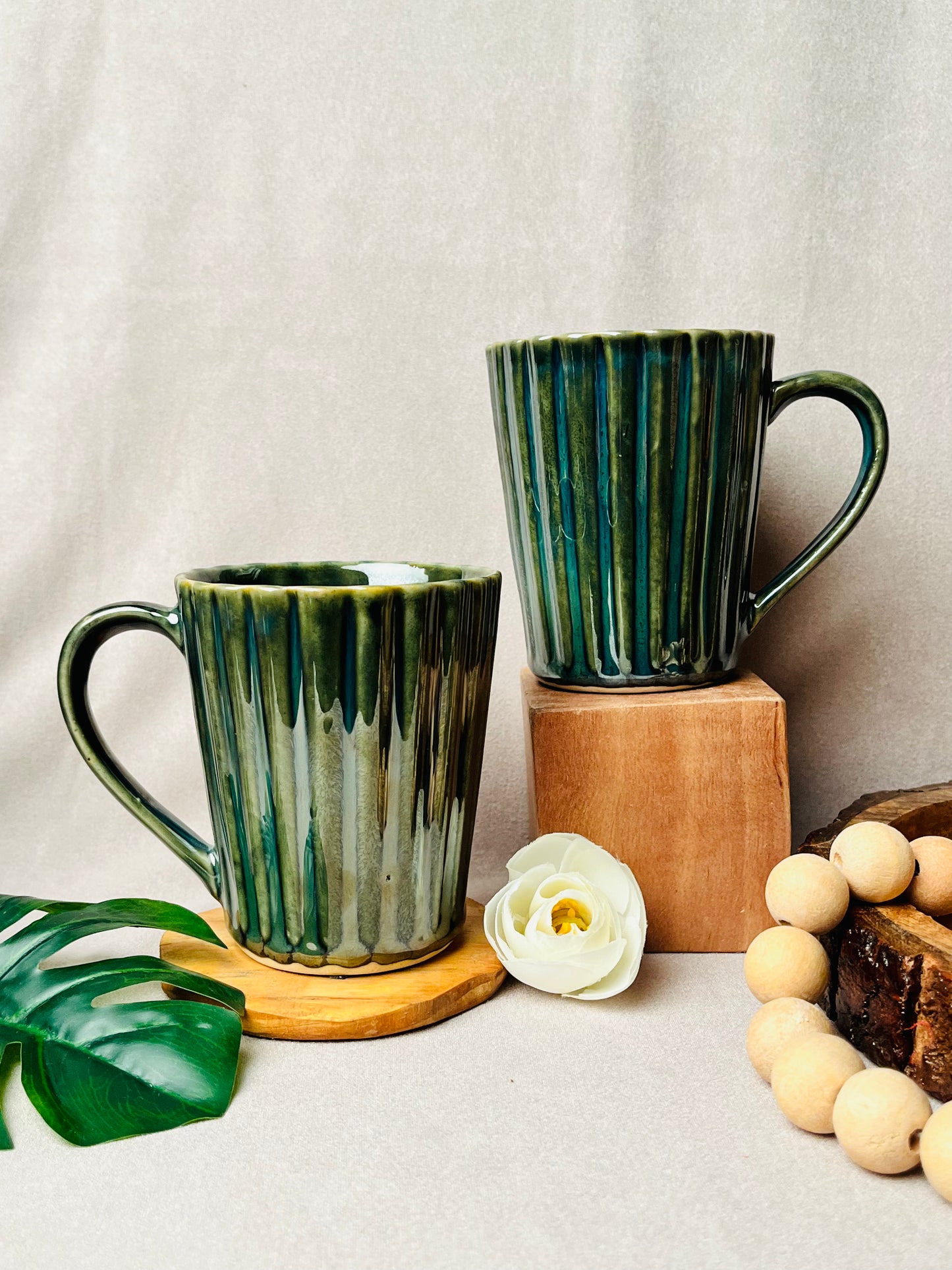 Olive Green Ribbed Mug - cozykutumbhstore