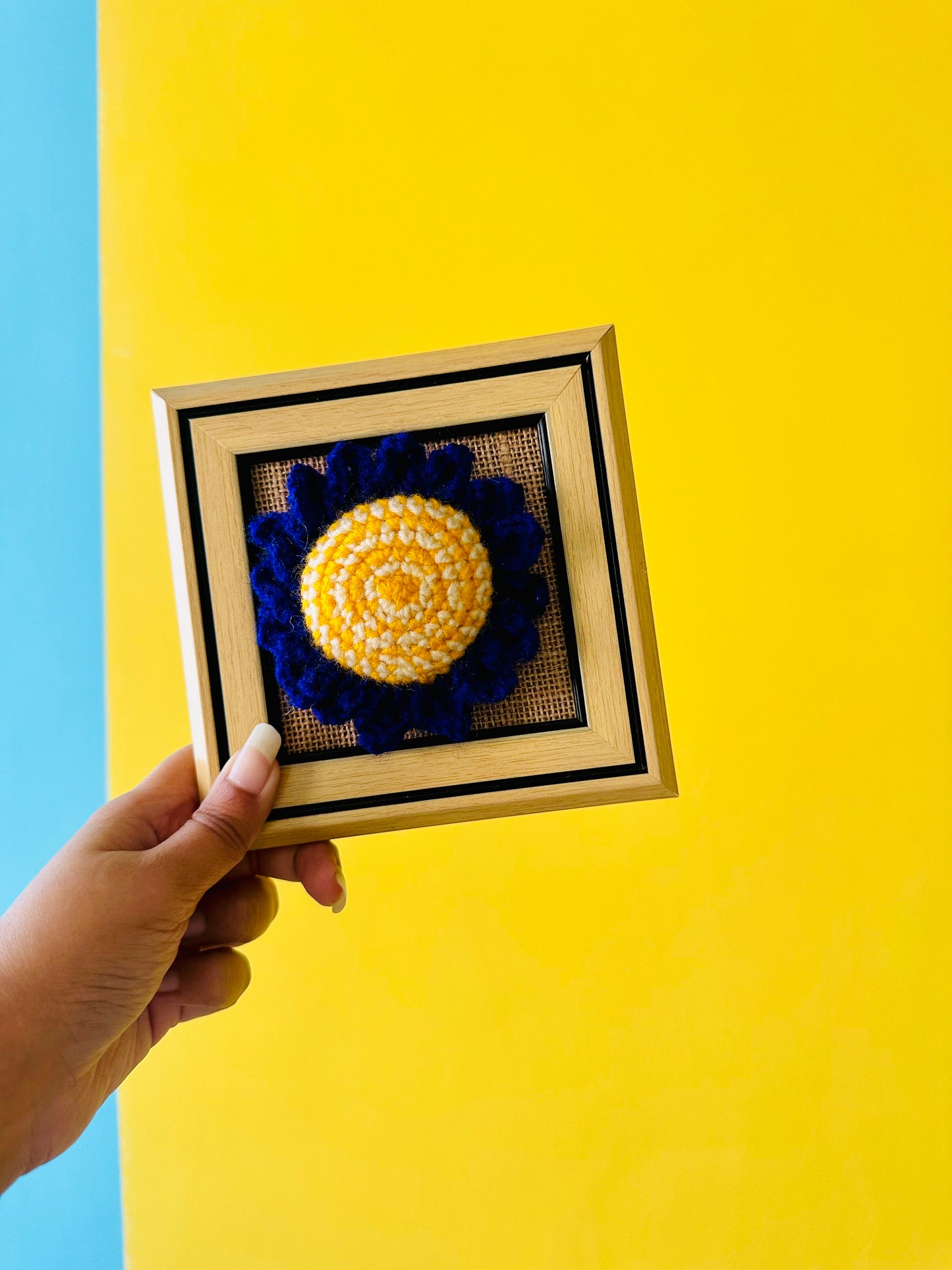 Crochet Sunflower in Polaroid Frame