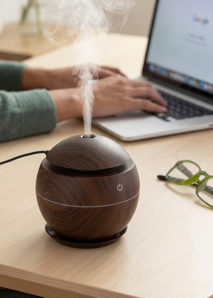 Ultrasonic Essential Oil Diffuser – Mini USB Cool Mist Humidifier with LED Night Light
