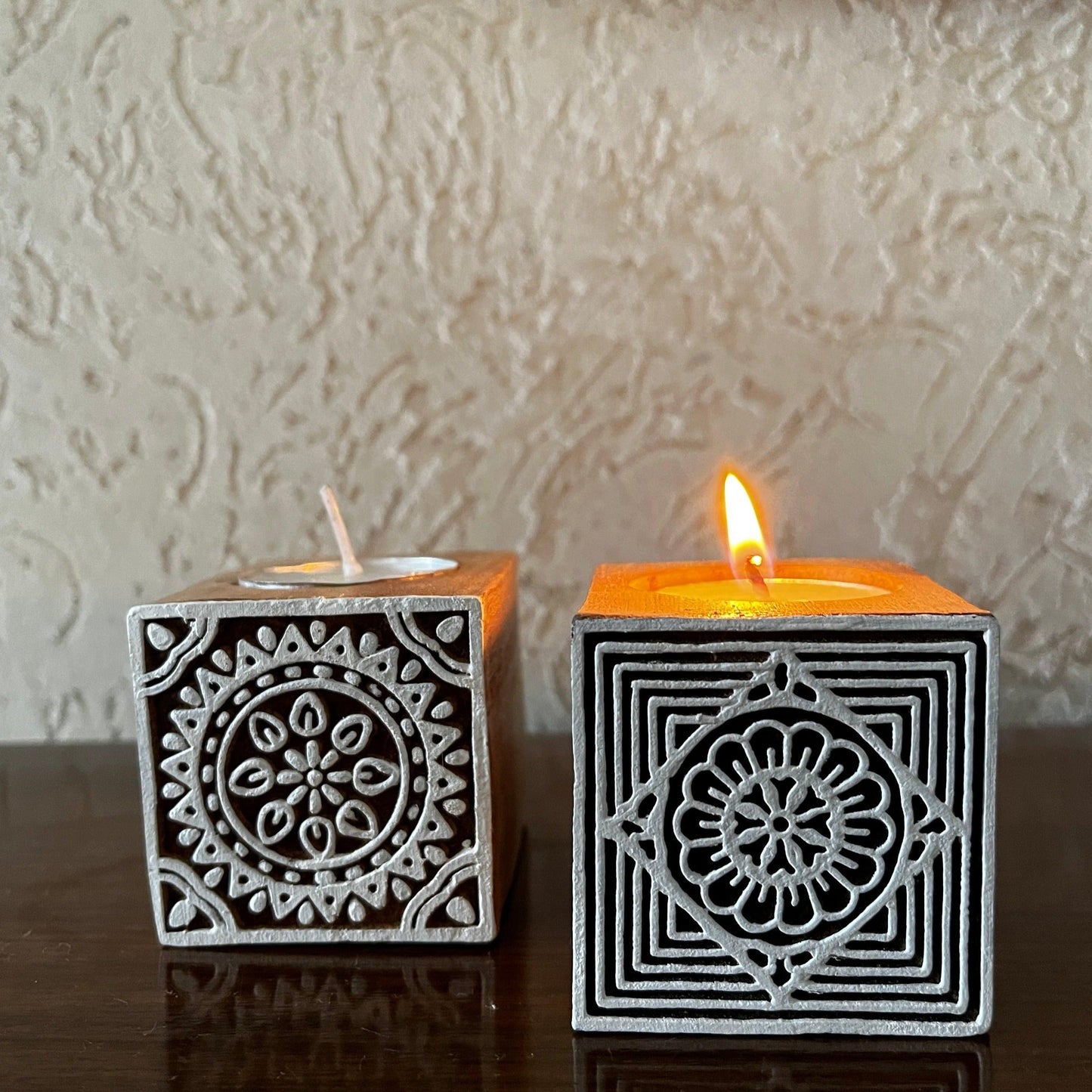 Wooden Hand-Carved Tealight Candle Holders - cozykutumbhstore