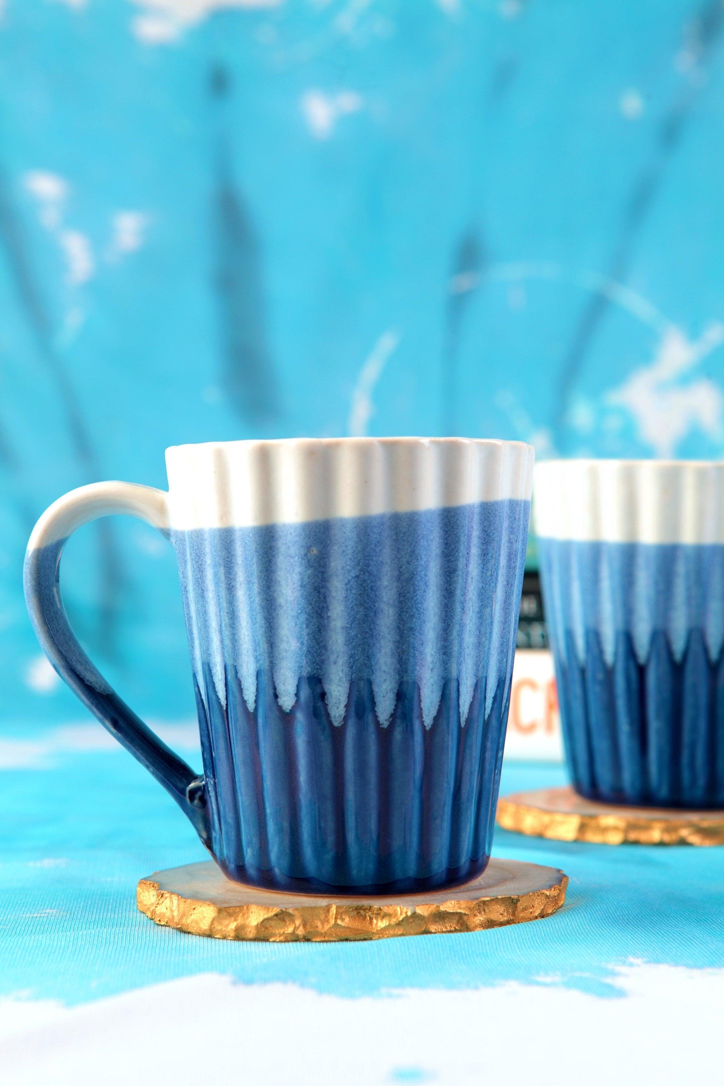 Ocean Blue Ribbed Coffee Mug - cozykutumbhstore