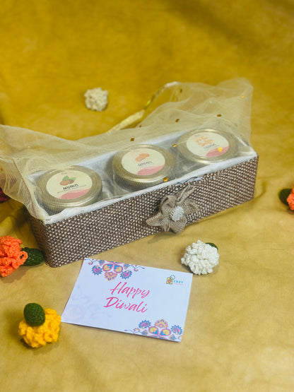 Jute & MDF Basket with Three Dry Fruit Jars