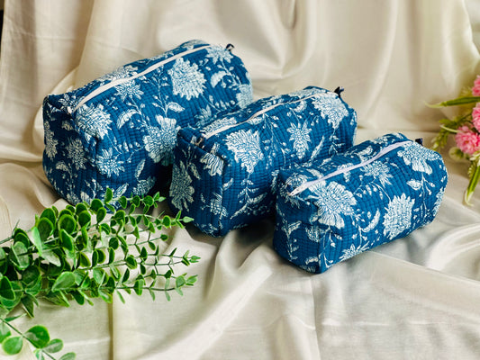 Handblock Printed Cotton Nested Utility Pouches (Set of 3) – Waterproof & Multi-Purpose