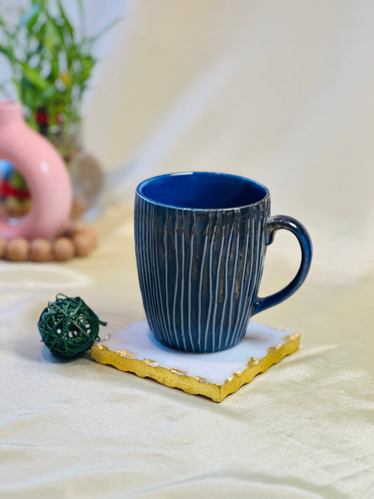 Navy Blue Ribbed Happy Mug