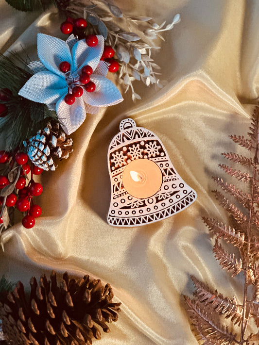 Christmas Bell Wooden Candle Holder with Candle
