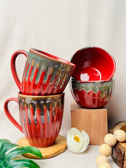 Elegant Red Mugs and Bowls Combo - cozykutumbhstore