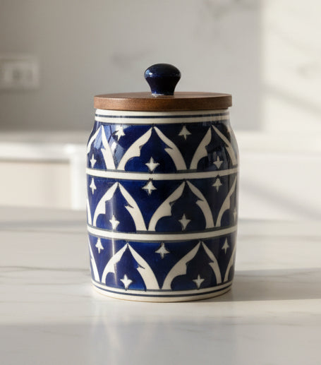 Mughal Handpainted Ceramic Canister | Traditional Indian Storage Jar