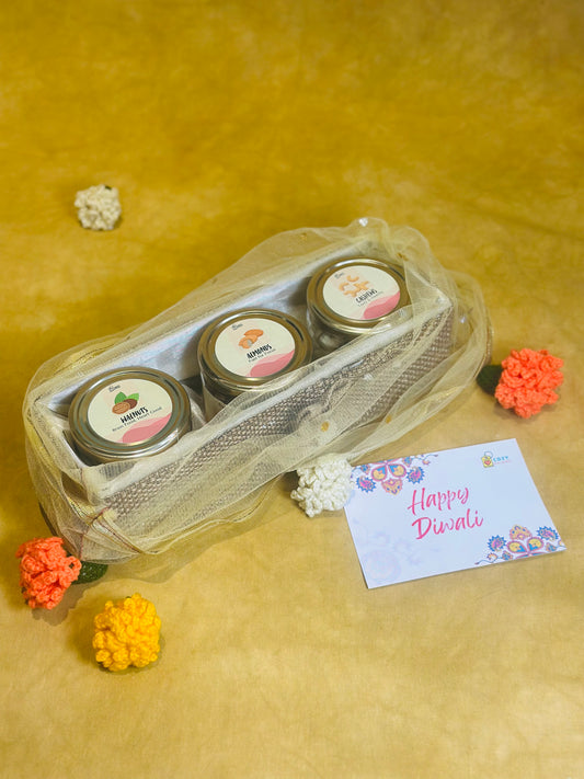 Jute & MDF Basket with Three Dry Fruit Jars