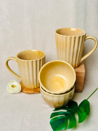 Yellow Ochre Mugs and Bowls Combo - cozykutumbhstore