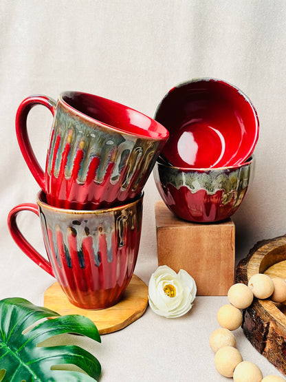 Elegant Red Mugs and Bowls Combo - cozykutumbhstore