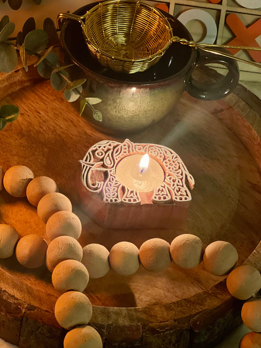 Wooden Hand-carved Mini Elephant Tea-light Holder - cozykutumbhstore