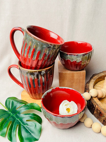 Elegant Red Mugs and Bowls Combo - cozykutumbhstore