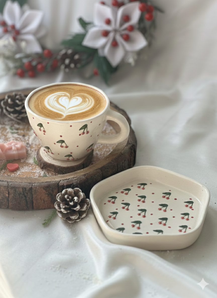 Embossed Cherries Cup and Saucer