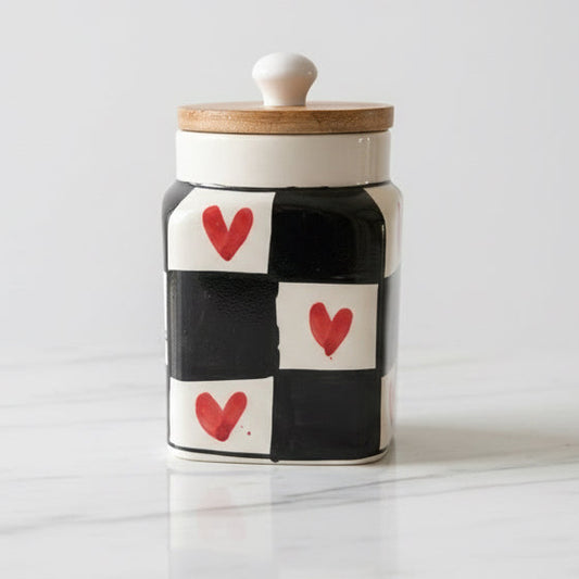 Ceramic Canister- Checkered Hearts