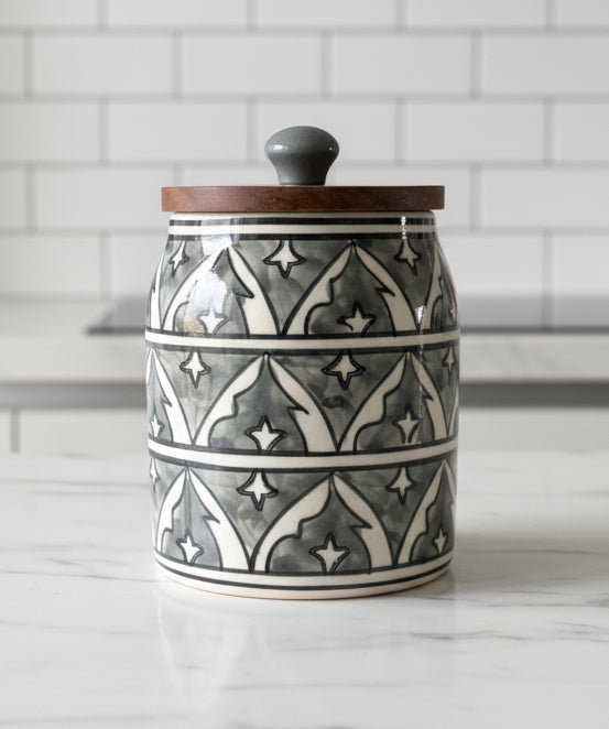 Mughal Handpainted Ceramic Canister | Traditional Indian Storage Jar