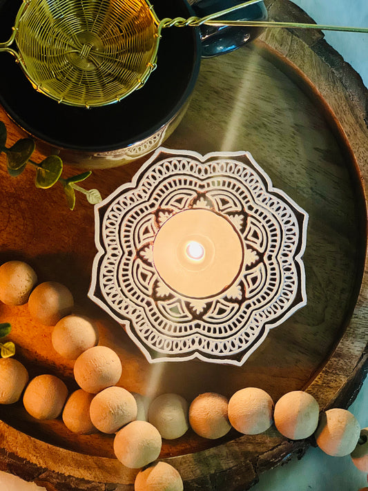 Wooden Hand-carved Mandala Tea-light Holder - cozykutumbhstore