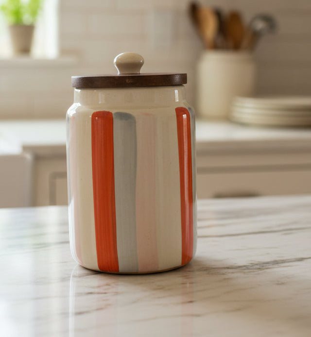 Hues of Orange Handpainted Ceramic Canister | Artisan Kitchen Storage Jar