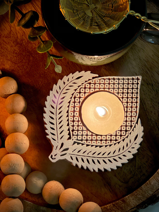 Wooden Hand-carved Phool Tea-light Holder - cozykutumbhstore