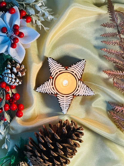 Christmas Star Wooden Candle Holder with Candle